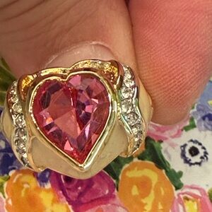 Vintage 14k Gold Plated Espo Enamel Heart Ring Size 8